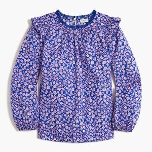 j crew ruffle shoulder floral blouse size large